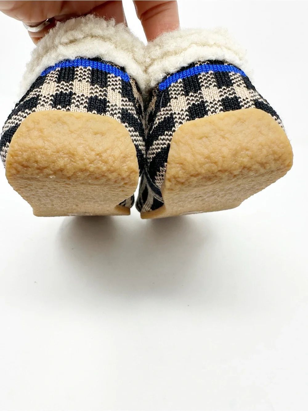Rothy’s The Slipper Black Camel Plaid Loafer Sherpa Lined Merino Wool Size 7 - Picture 7 of 11